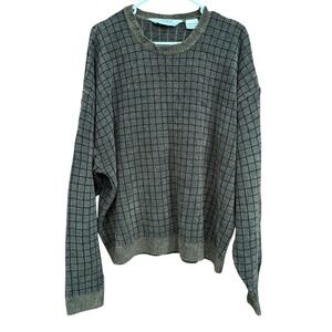 Knightsbridge Mens Large‎ Brown Plaid Acrylic Knit Sweater Long Sleeve Vintage